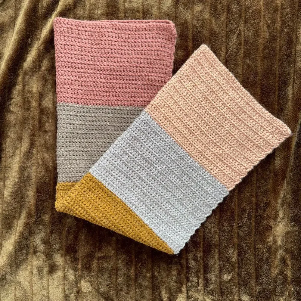 Hand Crochet Throw Blanket Wide Earthy Stripes Chunky Knit‎ 27